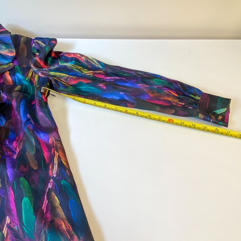Milly New York Silk Ruffle Front Feather Motif Dress EUC Size 4 - Picture 13 of 14